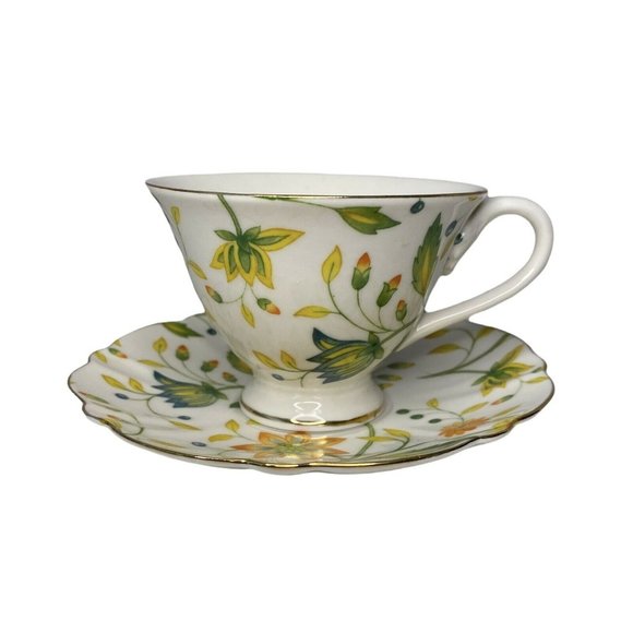 Grace's Teaware  Cup & Saucer Jacobean Floral Yellow Orange NWOT Unused - Picture 1 of 11